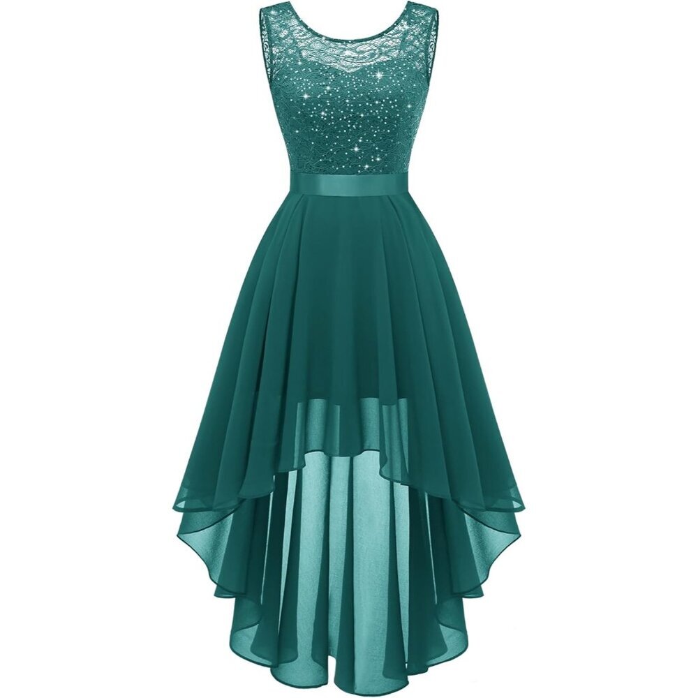 Berylove Women Peacock Sequinchiffon Scoop Neck Sleeveless Lace Cocktail Dresses